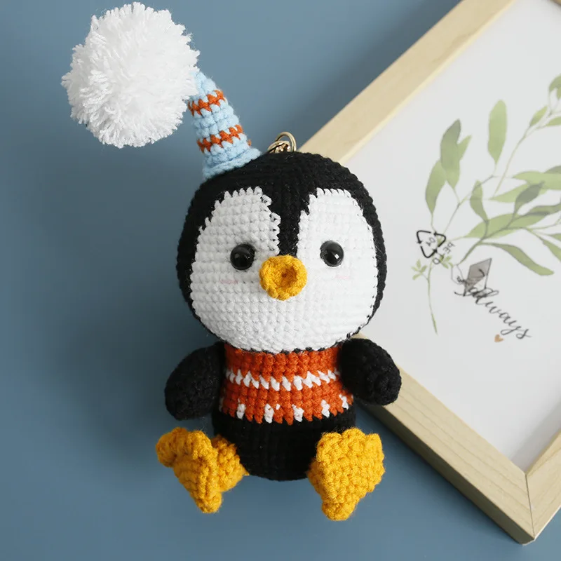 Cute Party Penguin Doll Crochet Keychain For Bag Pendant Handmaking Knit Cartoon Penguin Keyrings  Knitted Car Keys Accessories