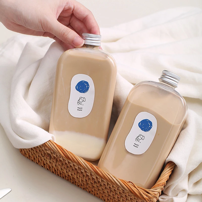 Botellas de plástico de 400ML, contenedores de almacenamiento para bebidas, botellas de agua potable, leche, té, taza de jugo con tapas