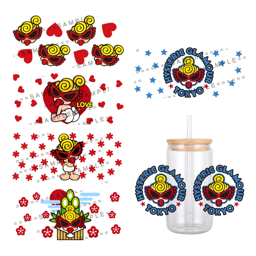 Japanese Cartoon Character Pattern UV DTF Transfer Sticker Waterproof Transfers Decals For 16oz Glass Cup Wrap Stickers