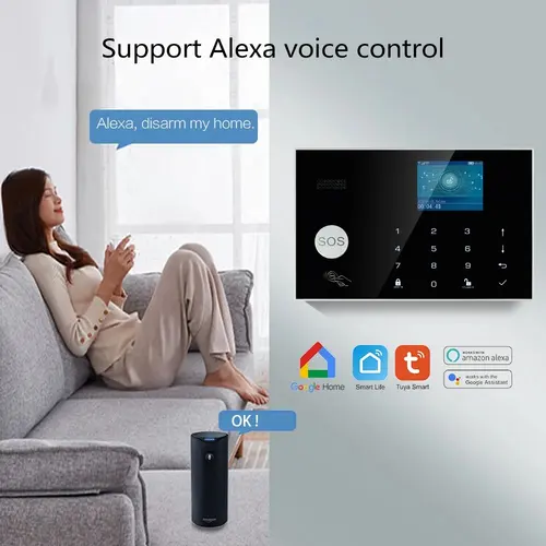 Imagen 2 del producto Sistema de alarma para el hogar, WIFI, GSM, alarma de seguridad, antirrobo con espacio de puerta, Sensor de movimiento PIR, control de aplicación inteligente Tuya, funciona con Alexa