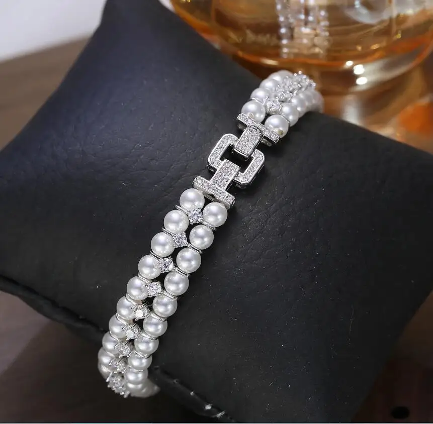 

Two Strands new design 8-9mm South Sea Round White Pearl Bracelet 7.5-8"