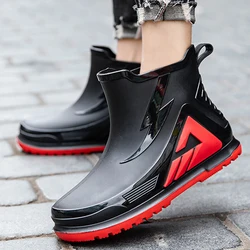 Fashion Men's Rain Boots Lovers Outdoor Non-slip Waterproof Working Water Boots Couple's Ankle Platform Rainboots Fishing Shoes