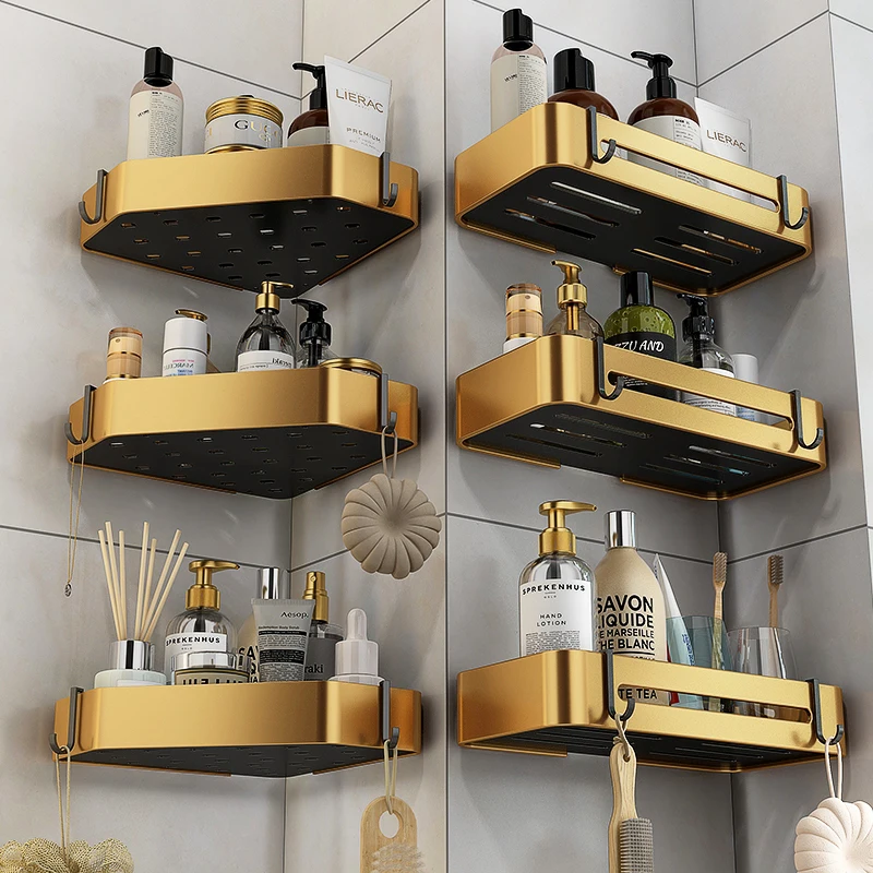 Storage Rack Wall-Mounted Aluminum Alloy Material Suitable Shower Room Washstand Punch-Free Three-Layer Household European Style