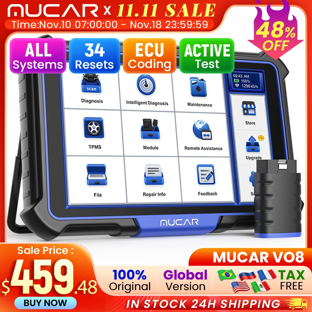 MUCAR VO8 Best Professional Car Diagnostic Tool Obd2 Scanner Automotive Diagnosis ECU Coding Bi-directional 34 Reset Free Update