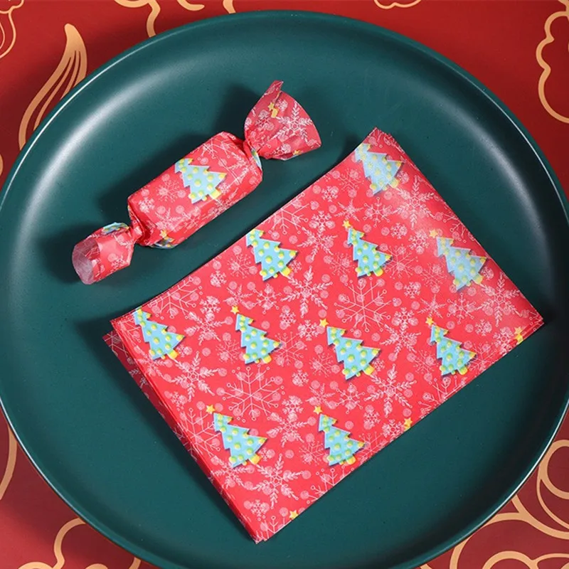 100 unids/lote, embalaje de dulces de turrón hecho a mano con estampado navideño, papeles de aceite, envoltorio de tafetán de leche, decoración de regalo de fiesta de año nuevo de Navidad