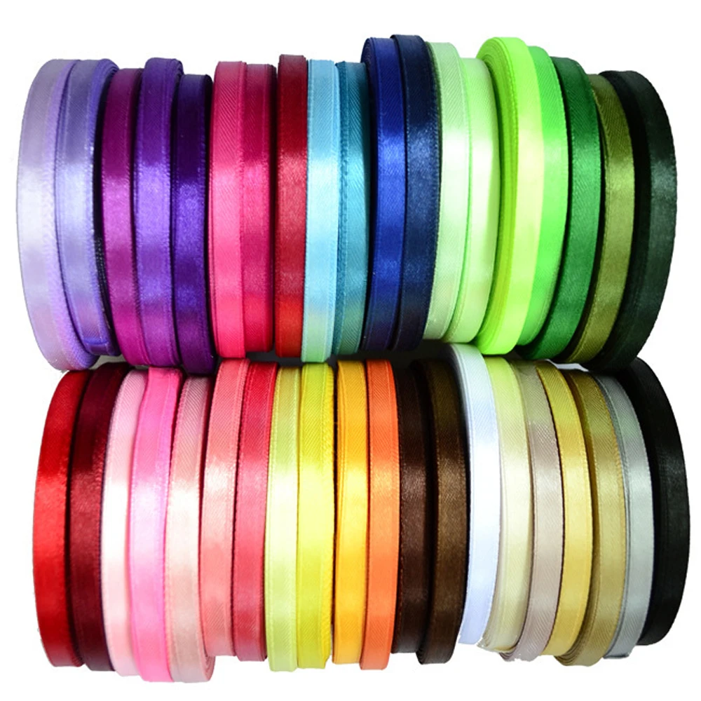 50M/Roll Double Face Satin Ribbon 10mm Solid Color Ribbon For Handmade Craft Gifts Wedding Decoration Gift Packaging Accessories