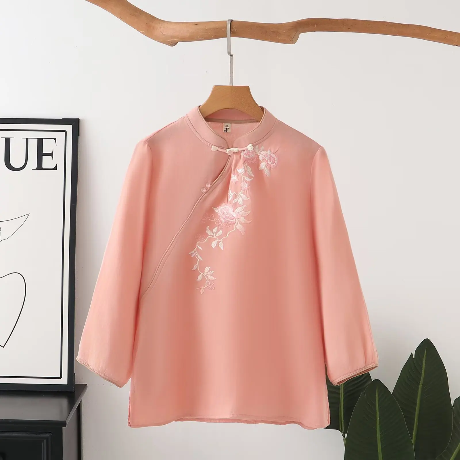 Chemisiers pour femmes, grande taille, à la mode, nouveau style chinois, brodé, boutonné, manches longues, chemise élégante