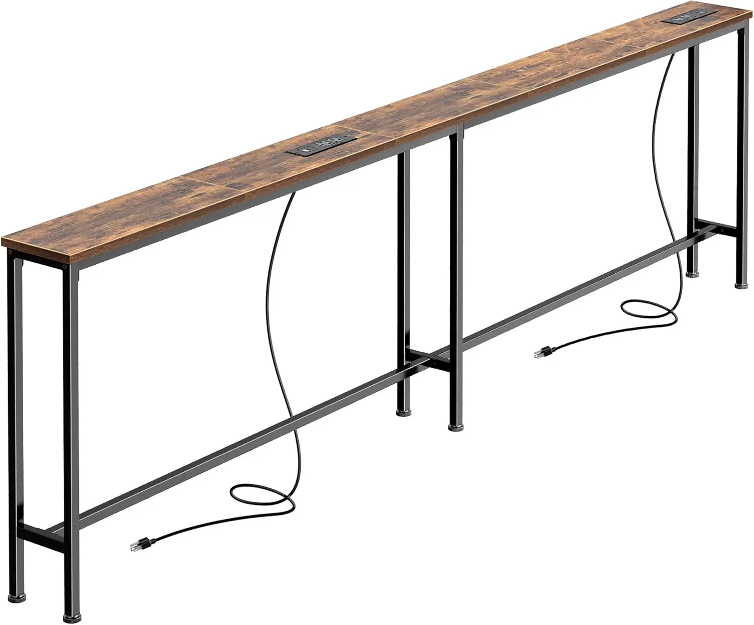 

79-Inch Narrow Sofa Table with Power Outlets & USB-C, Storage Console for Living Room Entryway, Rustic Brown