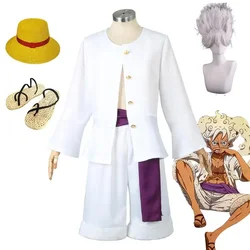 Słomkowy kapelusz Anime Boy Luffy przebranie na karnawał sprzęt 5 Nika Luffy ubrania typu Cosplay Kimono zestaw świąteczny Halloween kostium dla dorosłych z peruką