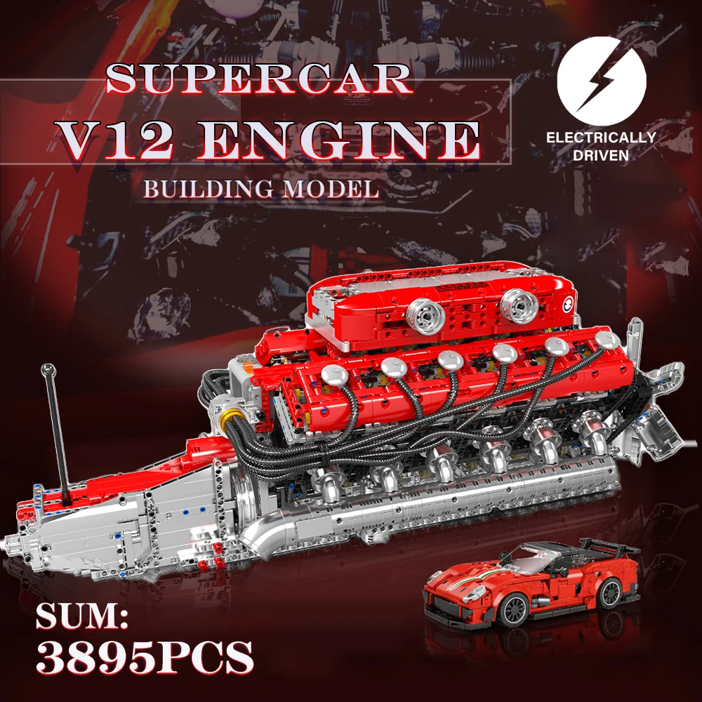 

3472 шт. Giant V12 Набор строительных блоков для двигателя суперкара и набор для сборки суперкара, высокосимметричные детали двигательной структуры
