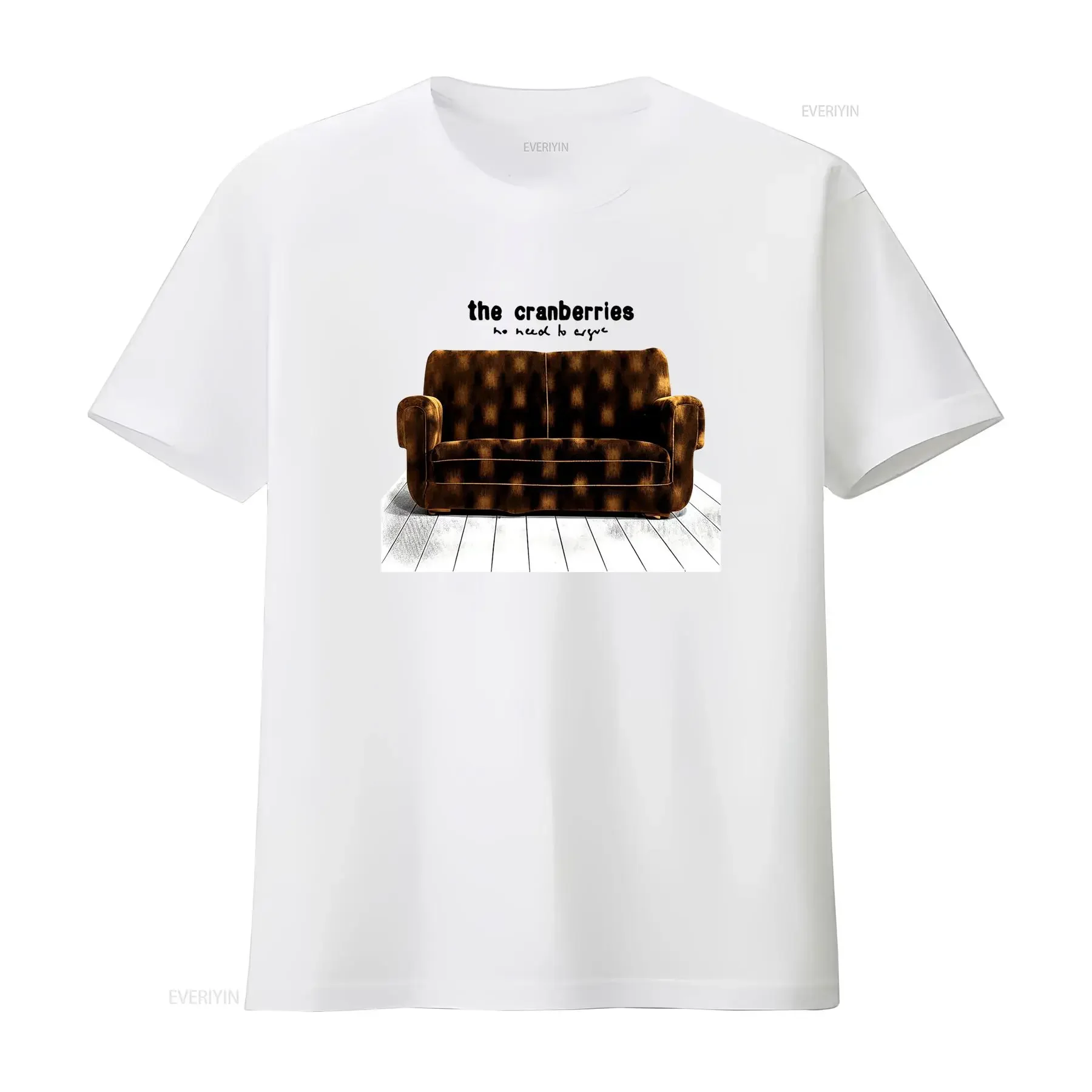 Vintage Retro Plush Brown Sofa Print Casual T Shirt vintage Washed Versatile Stretched Soft Top For Everyday Wear Slightly