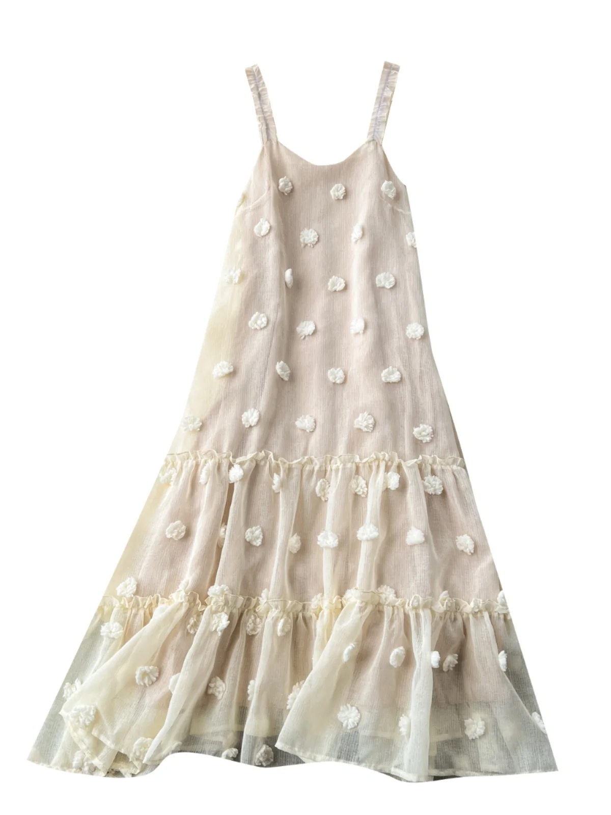 Sweet Holiday Sle Strapl Dr Women Ele 3D Flower Loose Slimming Lace Hem Fairy Long Dr Korean Sle A-Line Skirt
