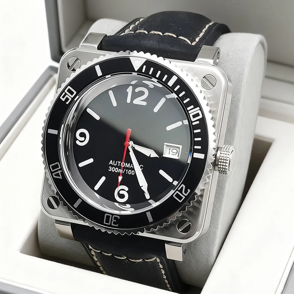 PARNSRPE 41mm High-quality stylish square casual watch NH35 automatic mechanical Men's wristwatch Waterproof