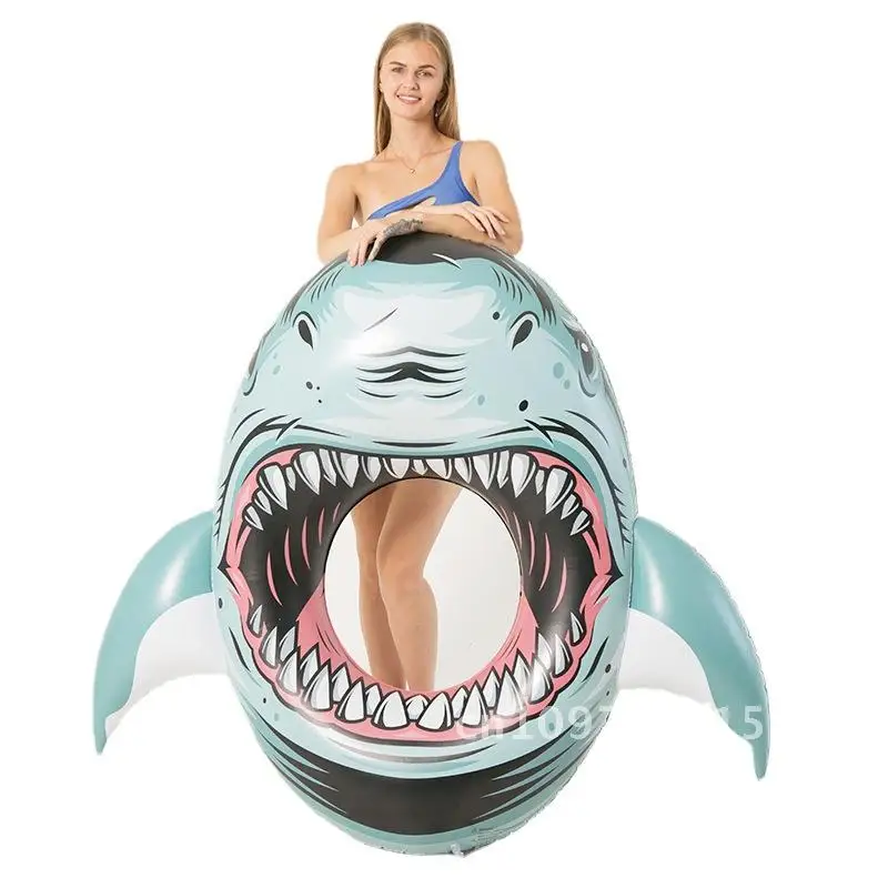 

3D Realistic Shark Print Swimming Ring for Adults Eco-Friendly PVC Thickened Life Buoy Killer Whale Head Design Water Float Toy