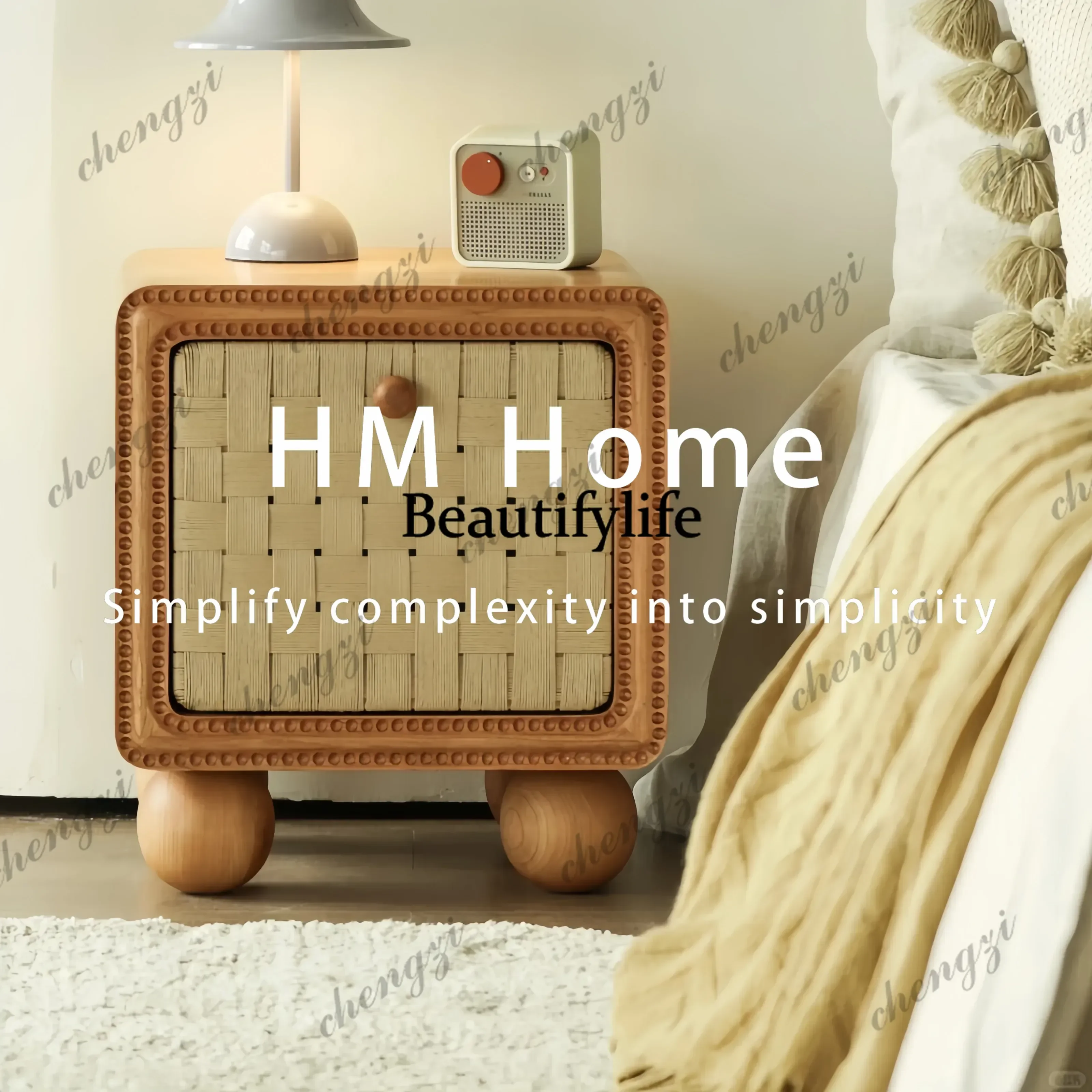 Woven bedside locker French antique handmade modern retro style home bedroom bedside table