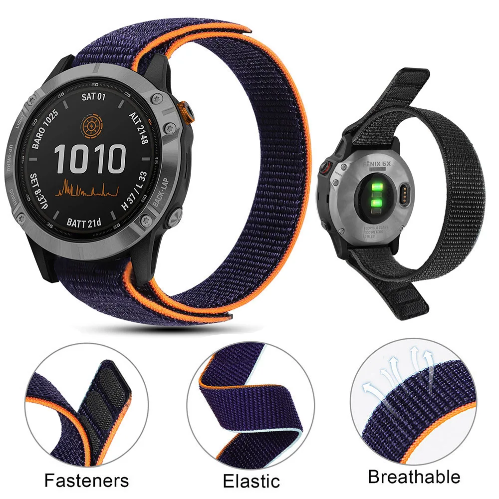 20/22/26mm Hook Loop Watch Band for Garmin Fenix 8 43/47/51mm Woven Nylon Strap For Garmin Fenix 7 7X 6 6X Pro 5 5X Plus
