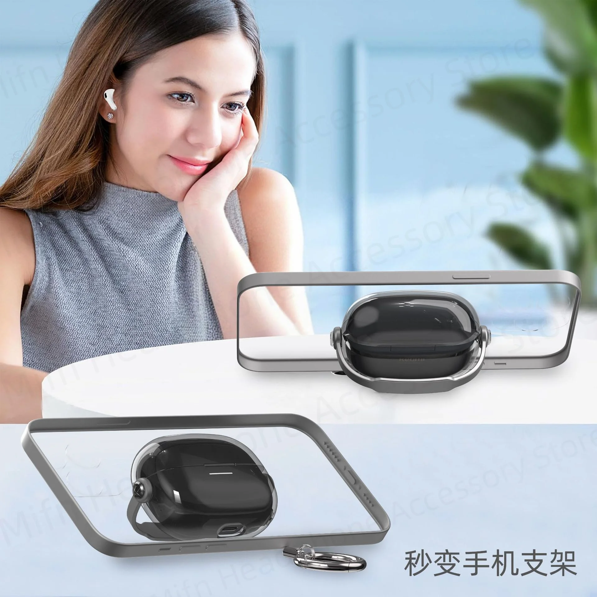 غطاء جديد لهاتف Redmi Buds 6/Buds 5/Buds 4 Pro مع حامل هاتف حافظة حماية مقاومة للسقوط سماعة رأس لاسلكية لـ Redmi Buds 6 Pro