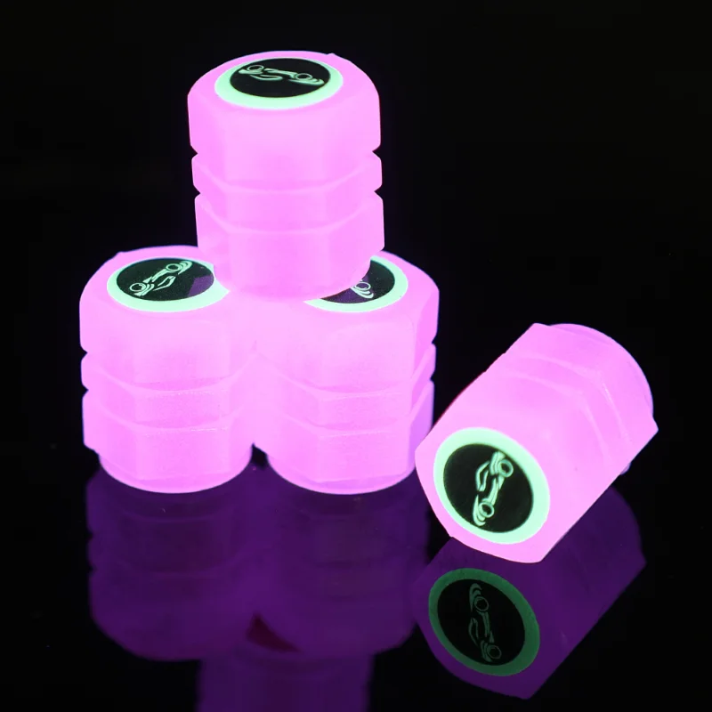 4pcs Fluorescent Pink Cars Tire Valve Stems Covers Luminous Car Tyre Valve Cap Auto Protective Accessoires