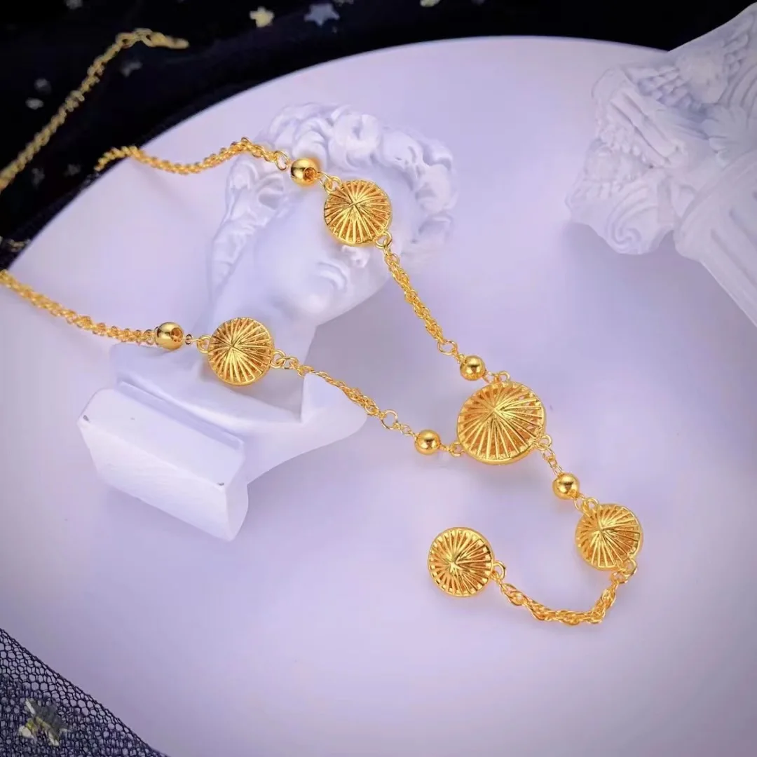 

AU999 24K Gold Hollow Circle Tassel Necklace | Gradient circles, enamel - edged, pearl - tasseled, stylish & dynamic