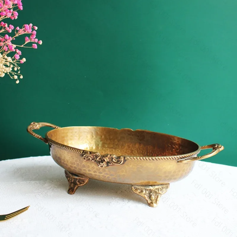 Indian European hand hammer pattern engraved brass household coffee table fruit plate