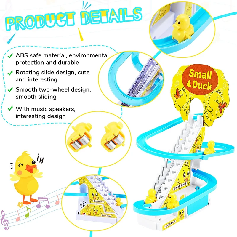 New DIY Rail Racing Track Electric Small Duck Climbing Stairs Toy Pig Action Figures Toys Music Roller Coaster Toy For Kids Gift