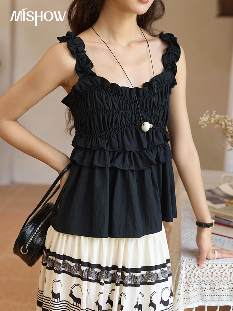 

MISHOW Women Basic Camisoles 2025 Summer New Fashion Sleeveless Ladies Tank Top Edible Tree Fungus Design Casual Top MXE36D1184