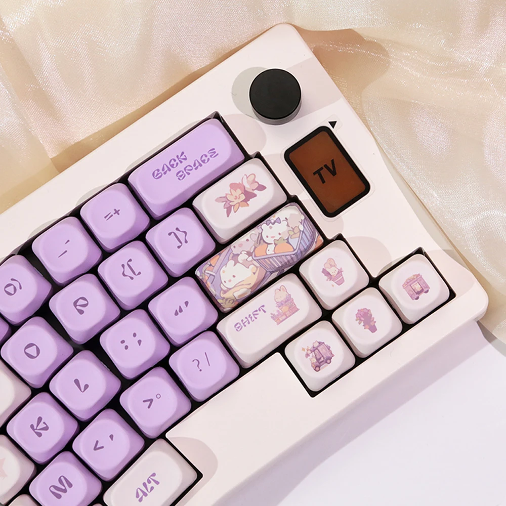 131 Keys MOA Profile Purple Rabbit Theme PBT Customized Keycaps for 61/64/68/84/75/87/96/104 Keys Gaming Mechanical Keyboard