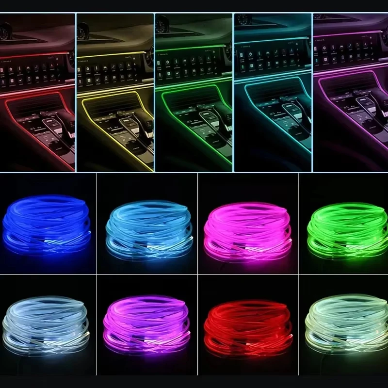 Car RGB Ambient LED Light Strip Flexible Fiber Optic Neon Atmosphere Interior Decoration App Control USB Car Interior Lighting