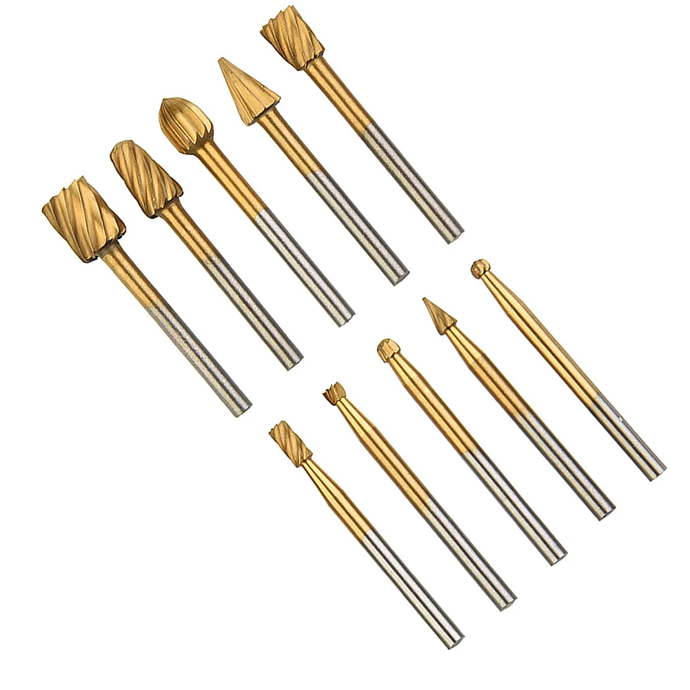 HSS Rotary Router Broca Set, Ferramentas Burr, Corte De Broca De Madeira, DIY Roteamento, Escultura, Cabeça De Moagem Elétrica, Ferramenta Gravador, 10Pcs