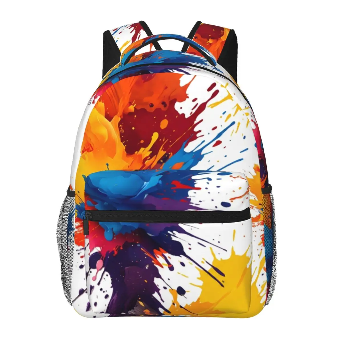 Holiday Gift Backpack Allover Paint Splash Vibrant Abstract White Multicolor Personalized School Bookbag for Birthday Christmas