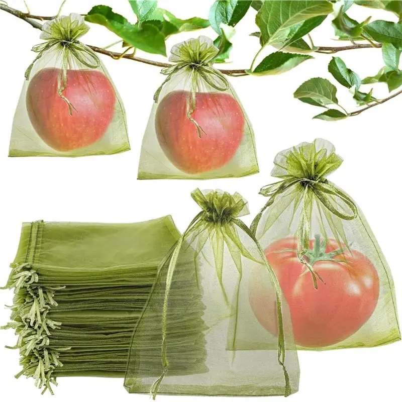 

A84E-Organza Bags 5.5 X 7.8 200PCS Fruit Protection Covers For Tree Netting Mesh Green Net For Vegetables