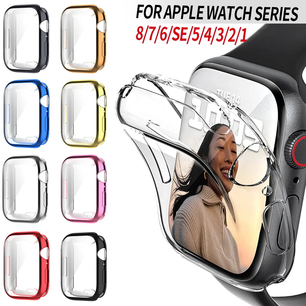 Full Protective Case for Apple Watch Series9/8/7 41mm 45mm Soft Cover Bumper 42/38mm Screen Protector for iWatch SE654 44mm 40mm