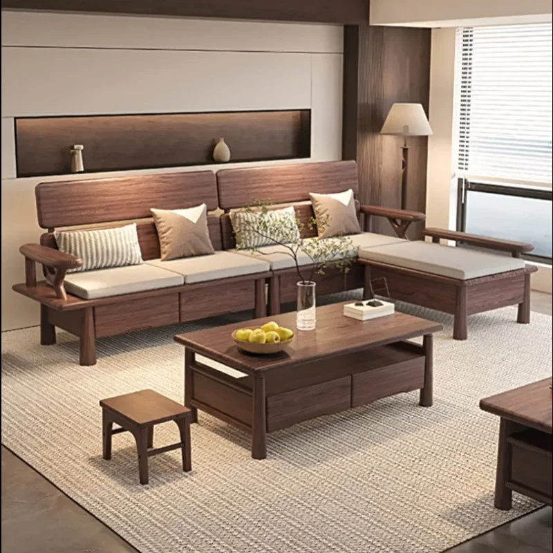 

New Chinese style, black walnut, solid wood, sofa, combination, household, living room, practical Furniture