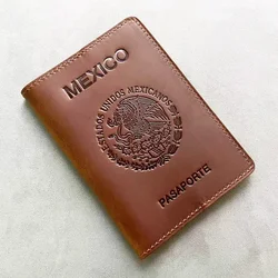 Genuine Leather Mexico Passport Cover Crazy Horse Mexican Passport Holder Men Business Family Case for Passport