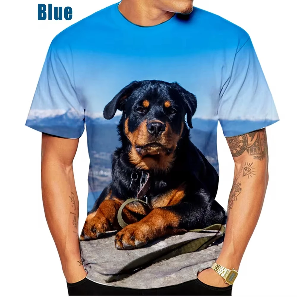 

New men's casual T-shirt pet dog short sleeved shirt cute and fashionable Rowena 3D printed top