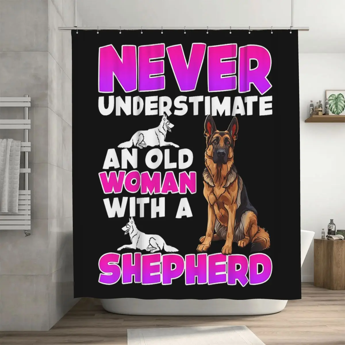 Dog Granny Never Underestimate An Old Woman German Shepherd Shower Curtain Bathroom Waterproof Bath Curtains with Hooks