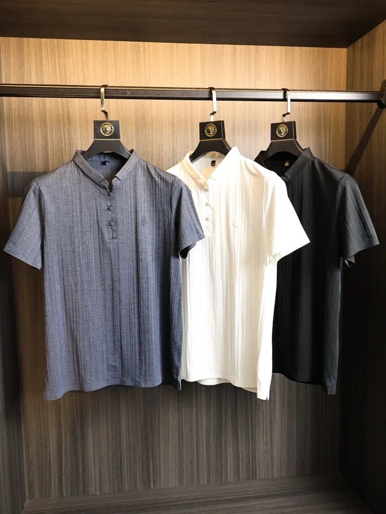 New Chinese Style National Trend! Cool Feeling Breathable! Summer Men's Single High End Mixture Casual  Shirt
