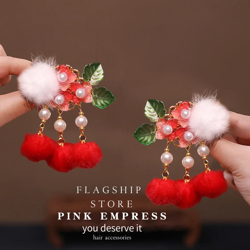 

Red Children's Bow Hairpin Girl's New Year Headwear Chinese Style Hanfu Accessories Hair Clip Hairpin Headwear