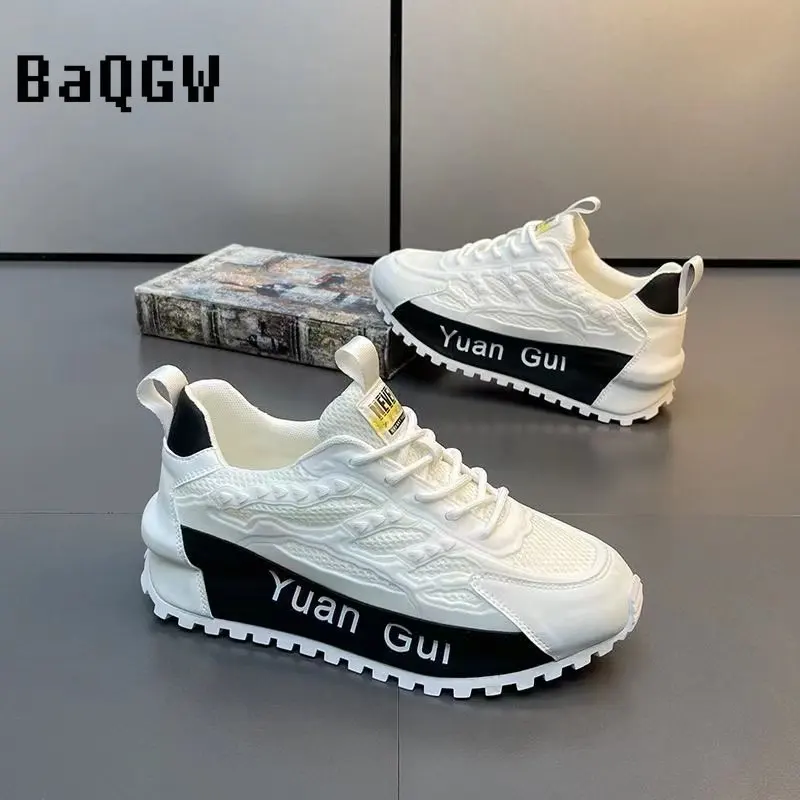 Color Block Chunky Sneakers Men Running Shoes Fashion Casual Breathable Leather Mesh Increased Thick Platform Designer Shoes