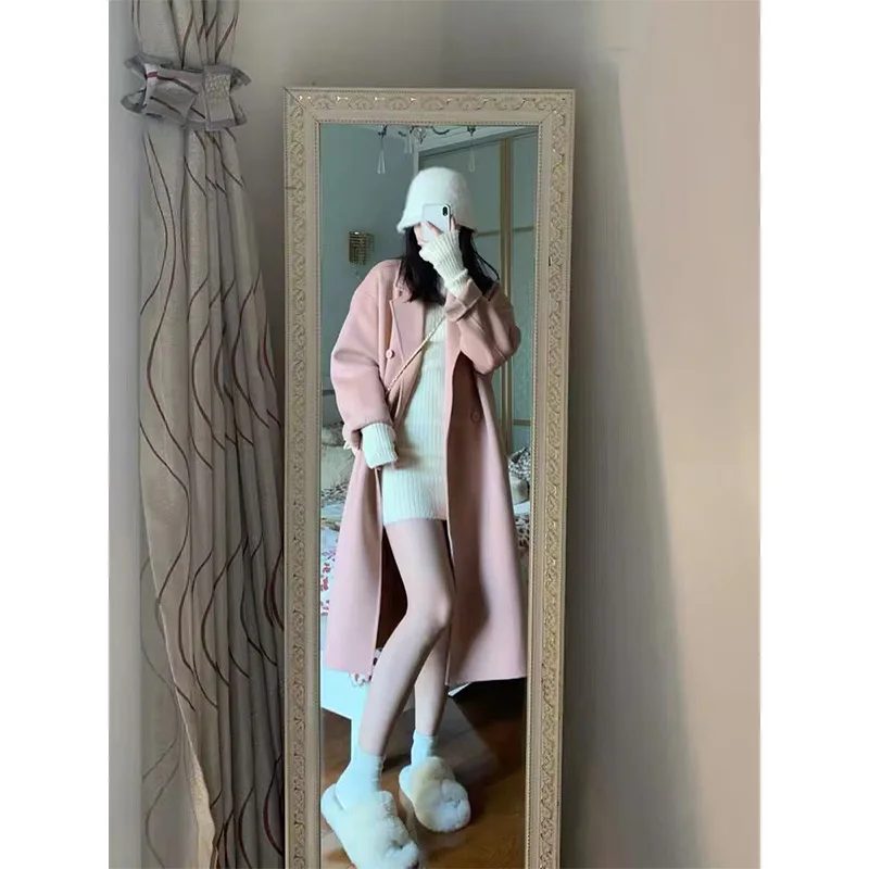 

Extra Large Thiened Winter Woolen Coat Men's Casual Mid-Length Classic Hepburn Sle Warm Outerwear for Autumn And Winter