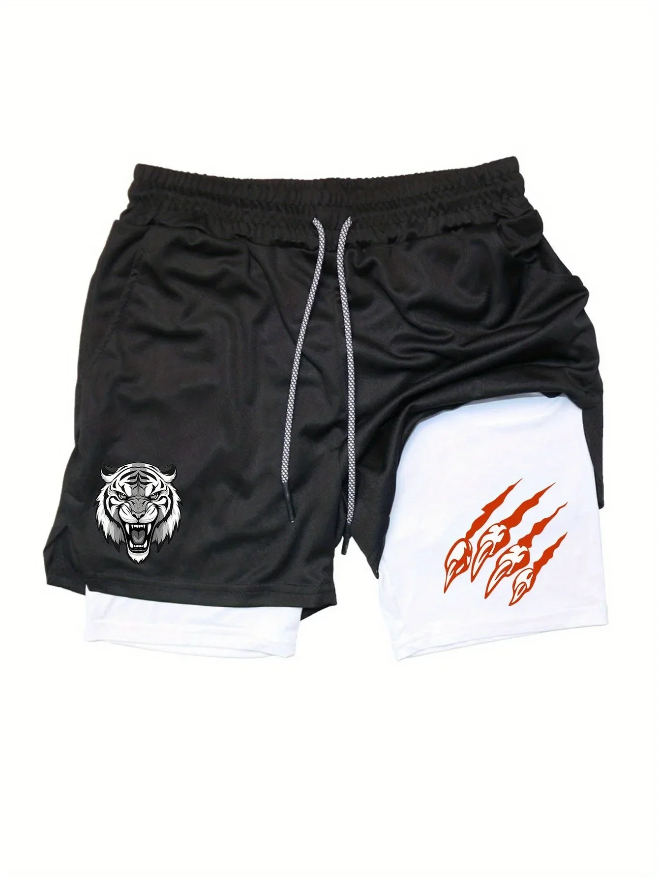 شورت رياضي رجالي سريع الجفاف يسمح بالتهوية سروال تدريب للجري منخفض التمدد تصميم شبكي مطبوع عليه نمر لصيف 2025 #2