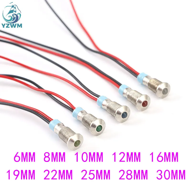 

6mm 8mm 12mm 14mm 16mm Impermeable IP67 Metal LED Indicator Light, Warning Light, Power Supply Working Light Lampada Searchlight
