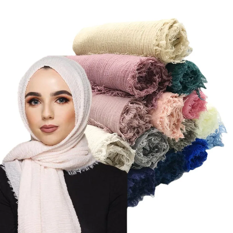 Scarf Men Women Wraps Pure Color Cotton Linen Turban Crinkle Shawl Scarves Headband Short Tassela  Detachable Shawl 95*180CM