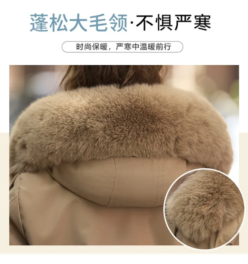 Winter Jacket 2026 New Women Parka Clothes Mid Length Coat Wool Liner Hooded Jacket Fur Collar Thick Warm Snow Wear Padded Parka