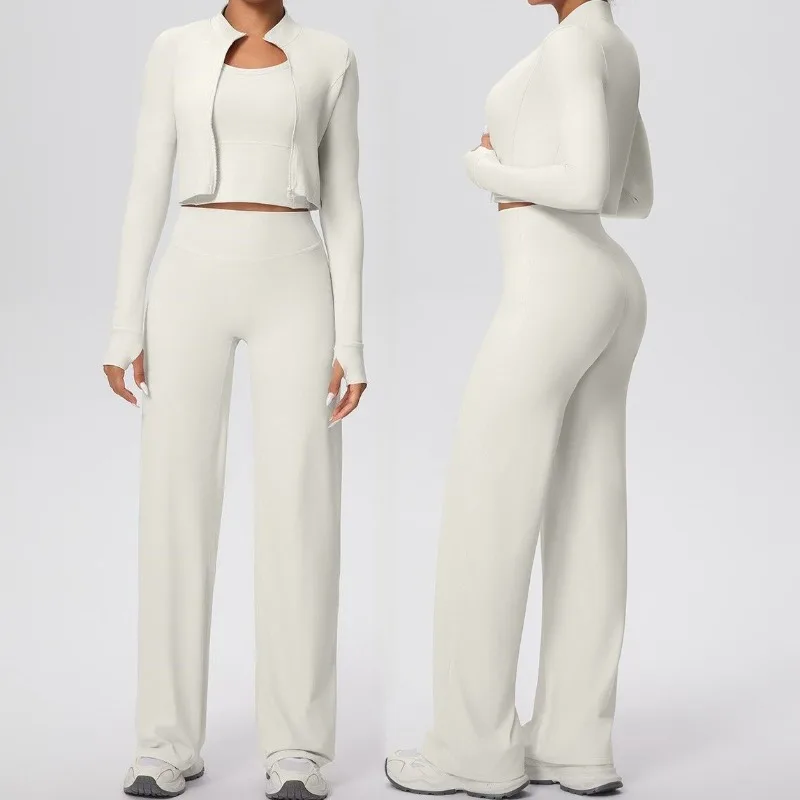 

Women's Woolen Yoga Set Quick Drying Tight Fitting High Elasticity Sports Three Piece Set Outdoor Running and Fitness Clothing