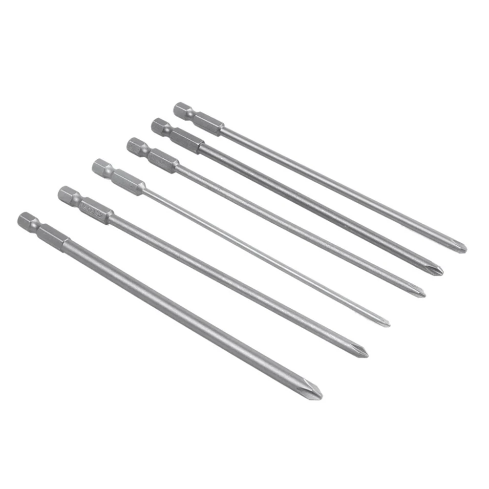 6Pcs Magnetic Screwdriver Bits Set 50/75/100mm Long Shank Screw Driver Cross Head 1/4inch Electric Drill Bit