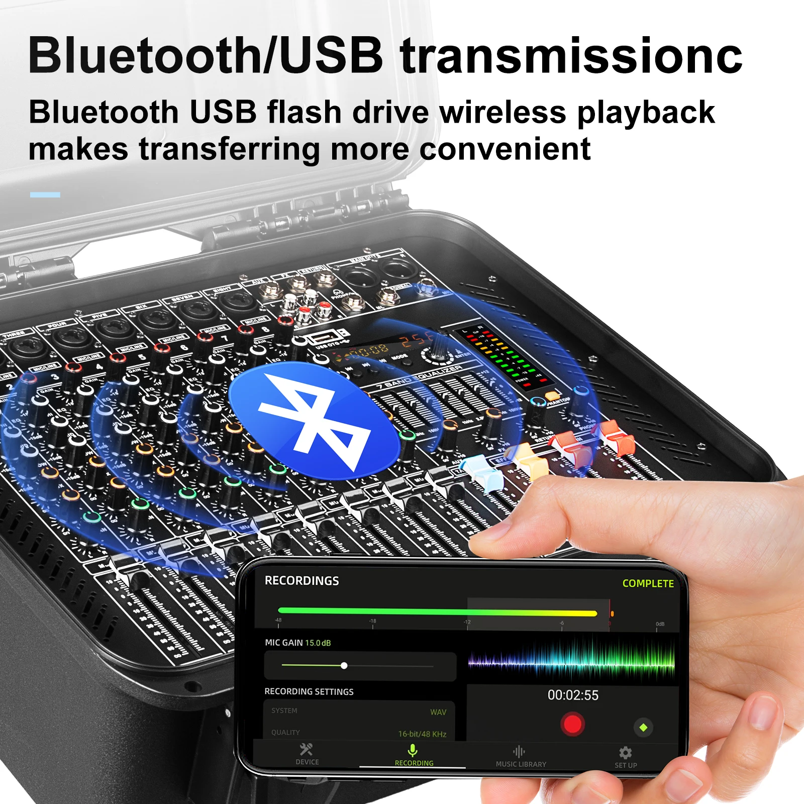 

Biner GT10M Powered Audio Mixer with 2 Handheld Wireless Microphones with Aviation 8-channels 550w*2 Powered Mixer