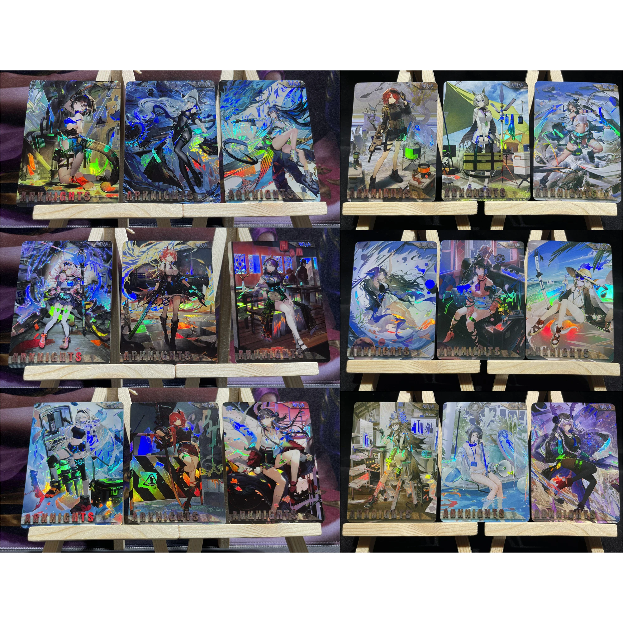 

9Pcs/set Anime Game Arknights Color Flash Card Vermeil Grani Irene Penance Meteor Diy Gift Toy Classic Cartoon Collection Card