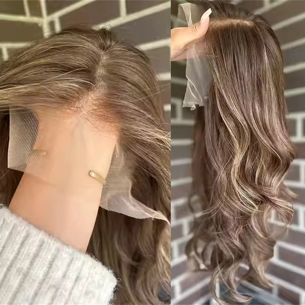 

Роскошный парик HD Lace Front с эффектом натуральных волос, цвет светло-русый с мелированием, волнистая текстура, для женщин, готовый к носке