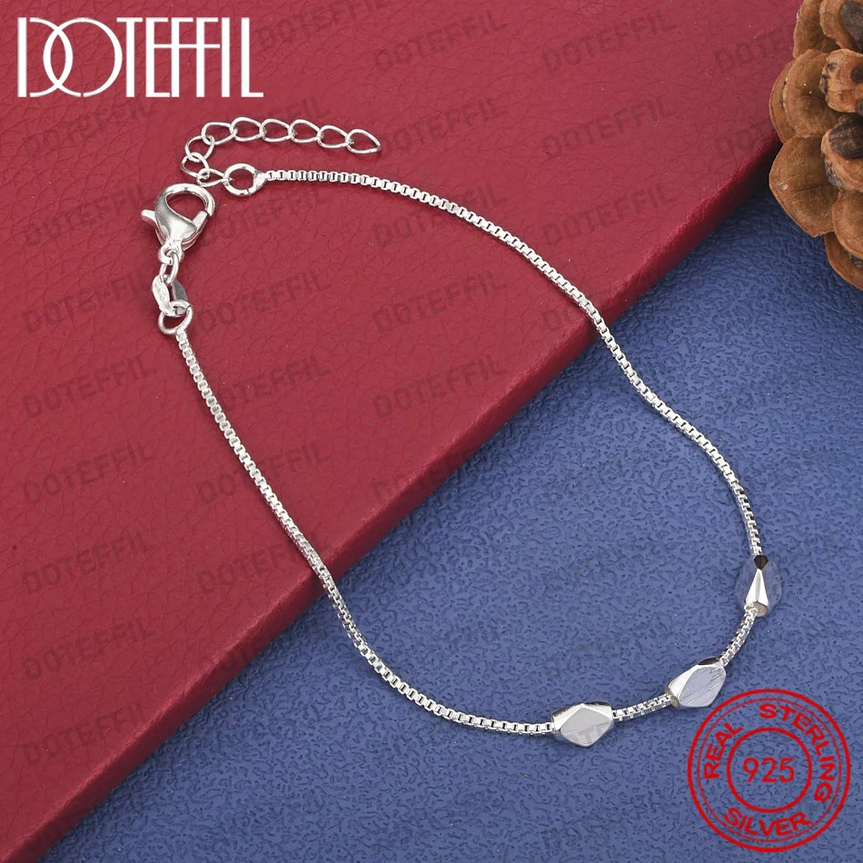 Bezauberndes 925 Sterling Silber 8-Zoll Zartes Quadratisches Kettenarmband, Modisches Damen-Party-Accessoire Schmuck